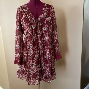 Woman’s Dress in Burgandy and Pink Floral Built in Slip